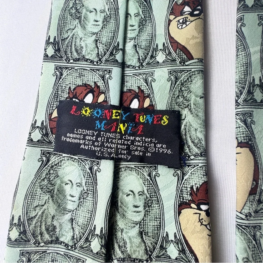 Looney Toons Tazmanian Devil Taz Dollar Bill Vintage Collectible Tie